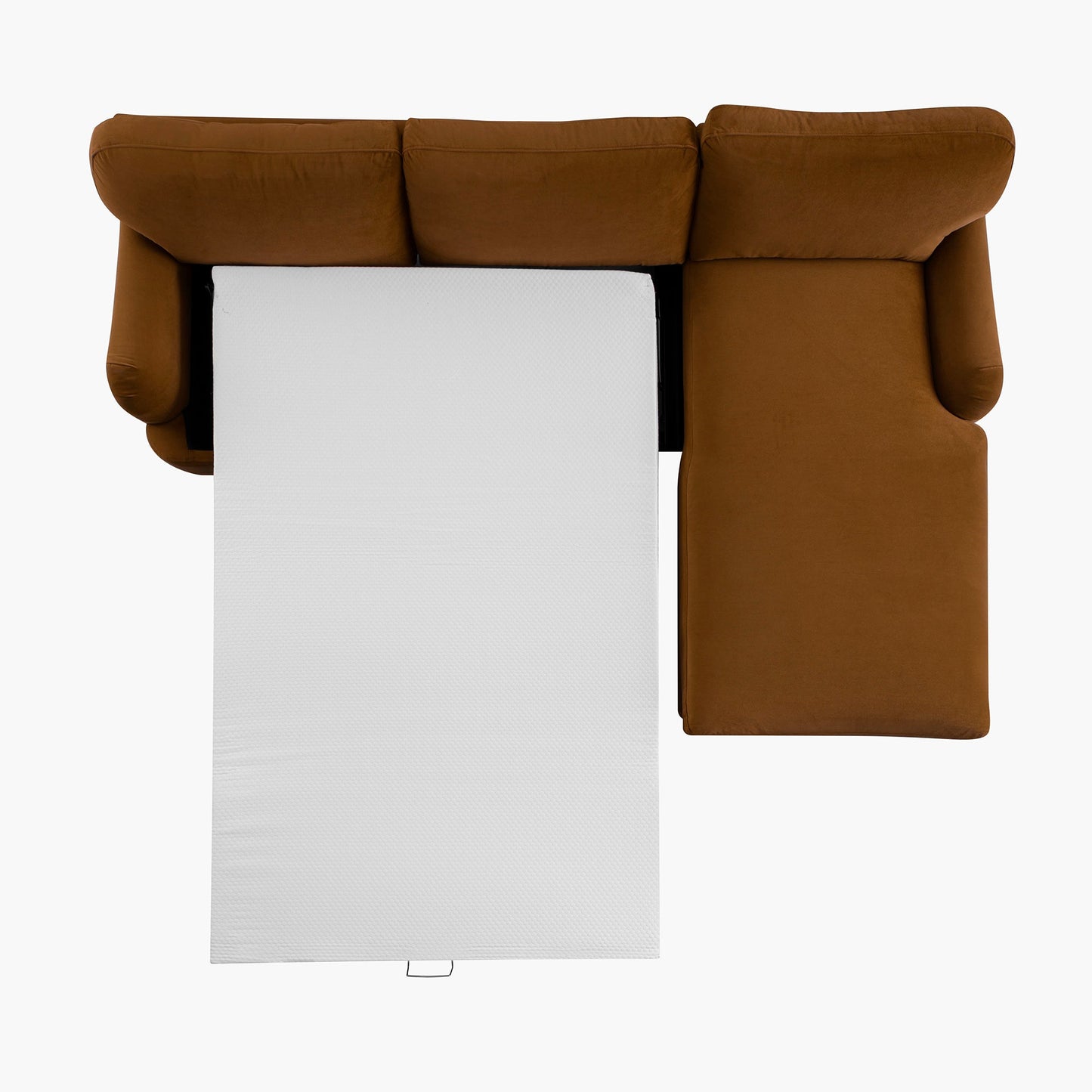 Daphnis Cinnamon Velvet Sofa Bed, Grande Chaise Sofa Right Hand Facing