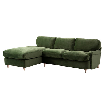 Daphnis Fern Green Velvet Sofa Bed, Grande Chaise Left Hand Facing