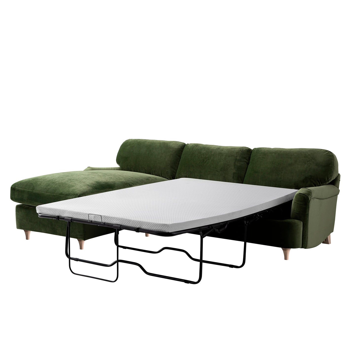 Daphnis Fern Green Velvet Sofa Bed, Grande Chaise Left Hand Facing