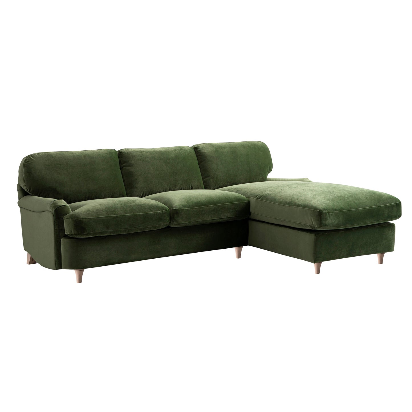 Daphnis Fern Green Velvet Sofa Bed, Grande Chaise Right Hand Facing