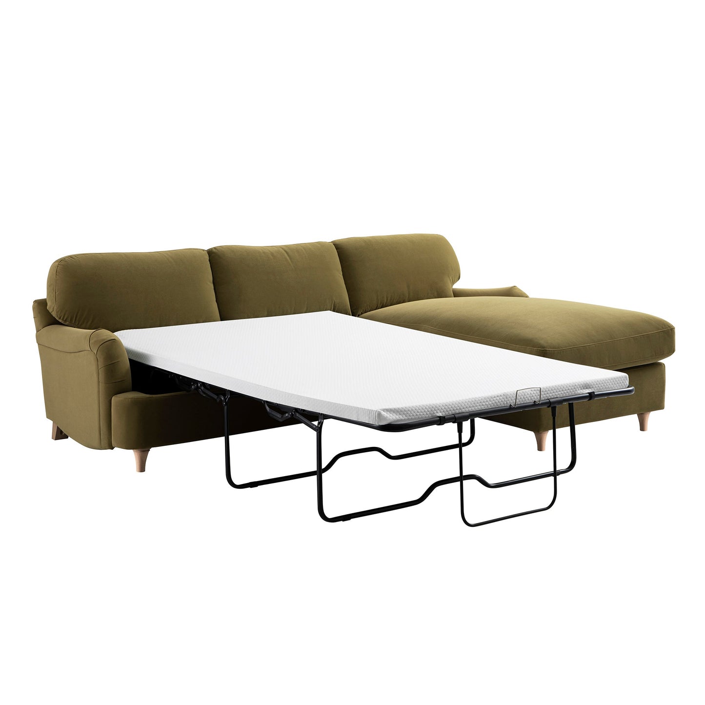 Daphnis Fudge Velvet Sofa Bed, Grande Chaise Right Hand Facing