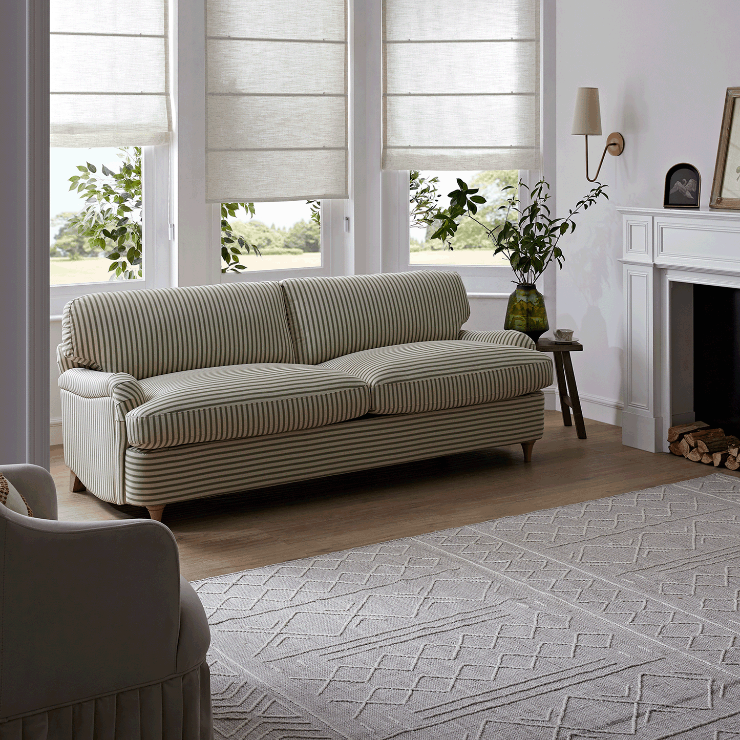 Daphnis Green Striped Linen Blend Sofa Bed, Large 3-Seater