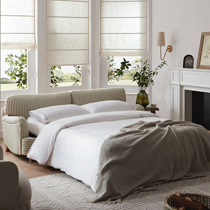 Daphnis Green Striped Linen Blend Sofa Bed, Large 3-Seater