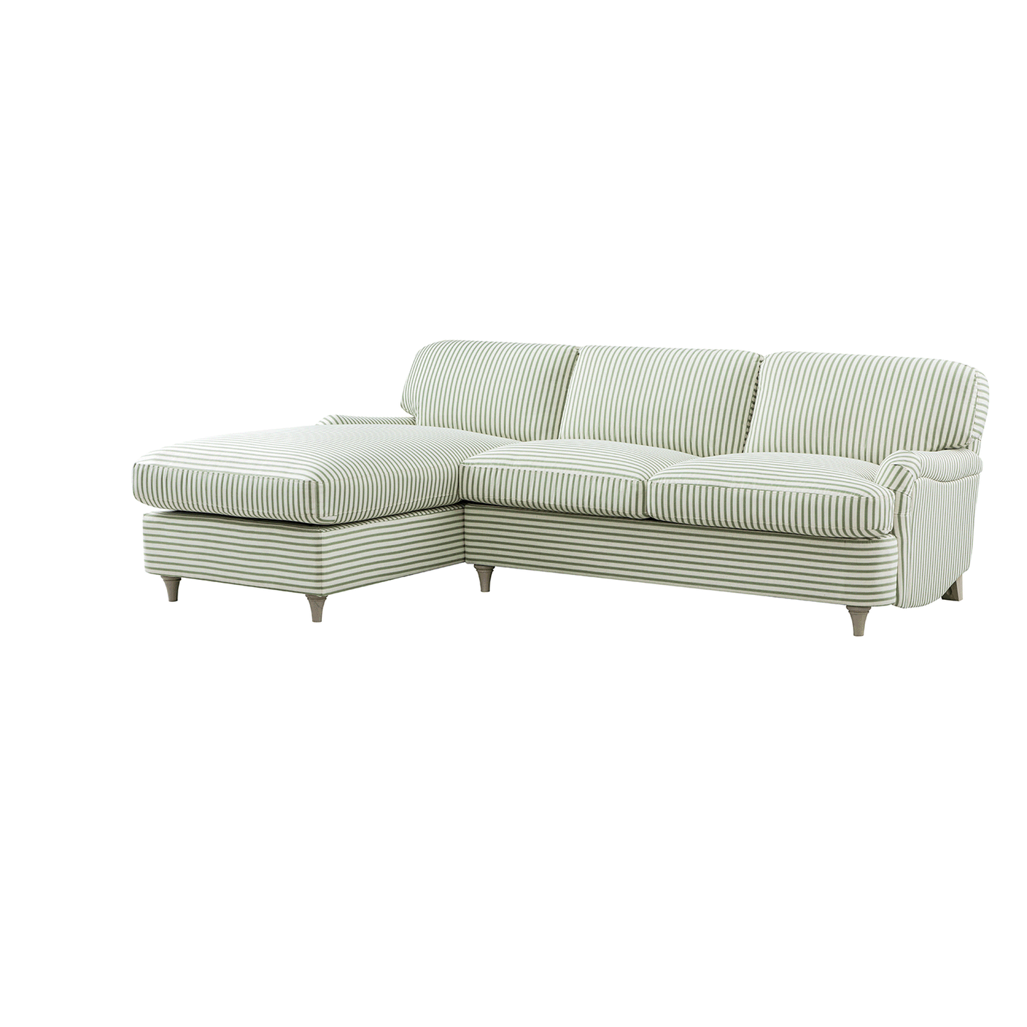 Daphnis Green Striped Linen Blend Sofa Bed, Grande Chaise Left Hand Facing