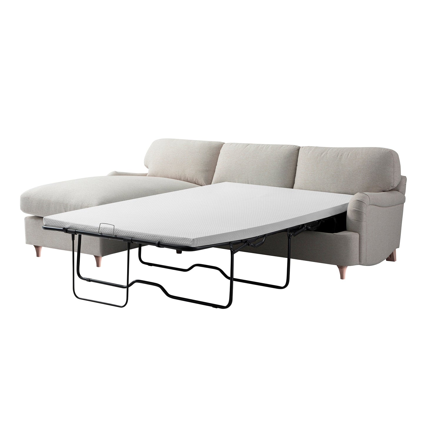 Daphnis Oatmeal Fabric Sofa Bed, Grande Chaise Left Hand Facing