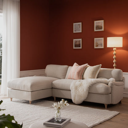 Daphnis Oatmeal Fabric Sofa Bed, Grande Chaise Left Hand Facing