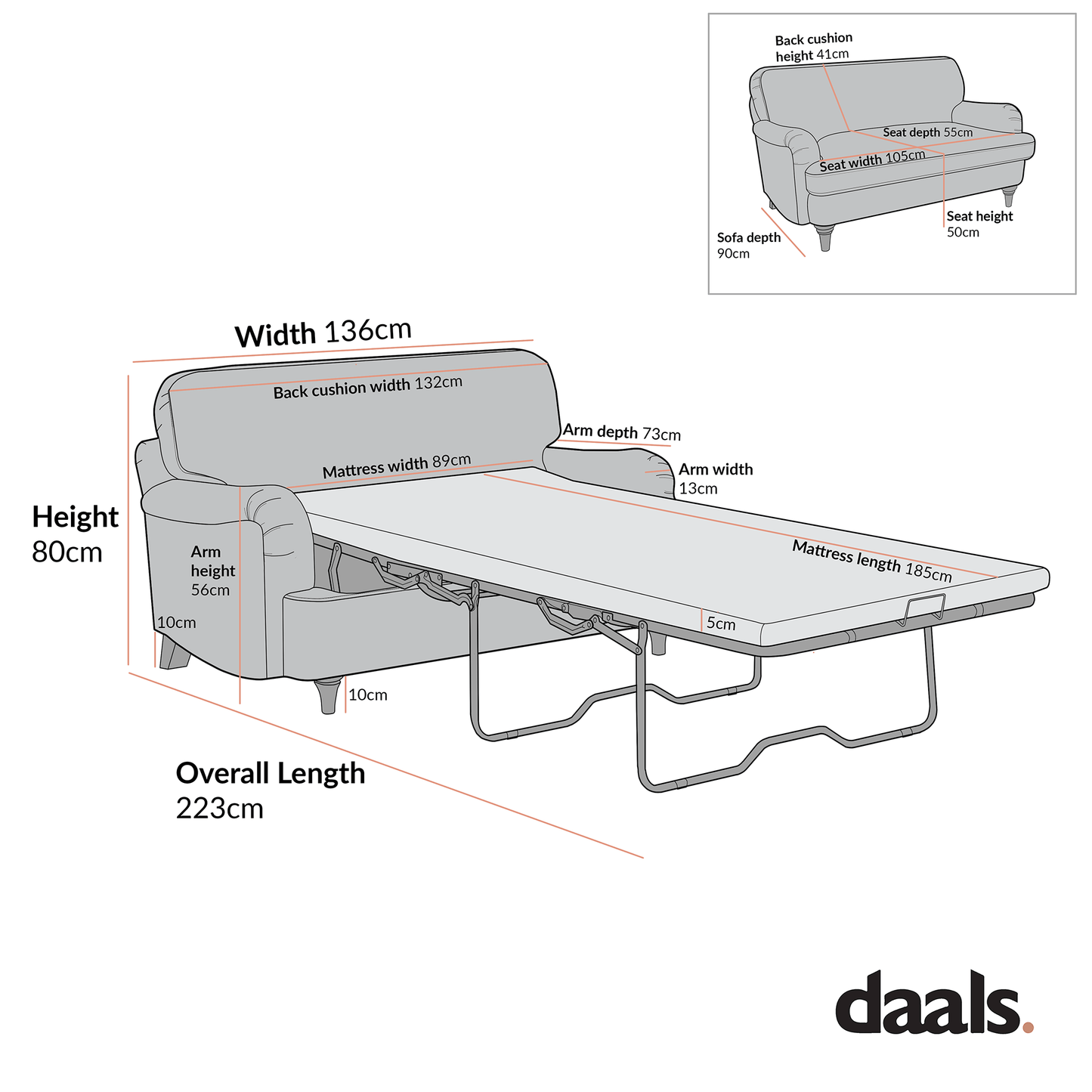 Daphnis Oatmeal Fabric Sofa Bed, Loveseat