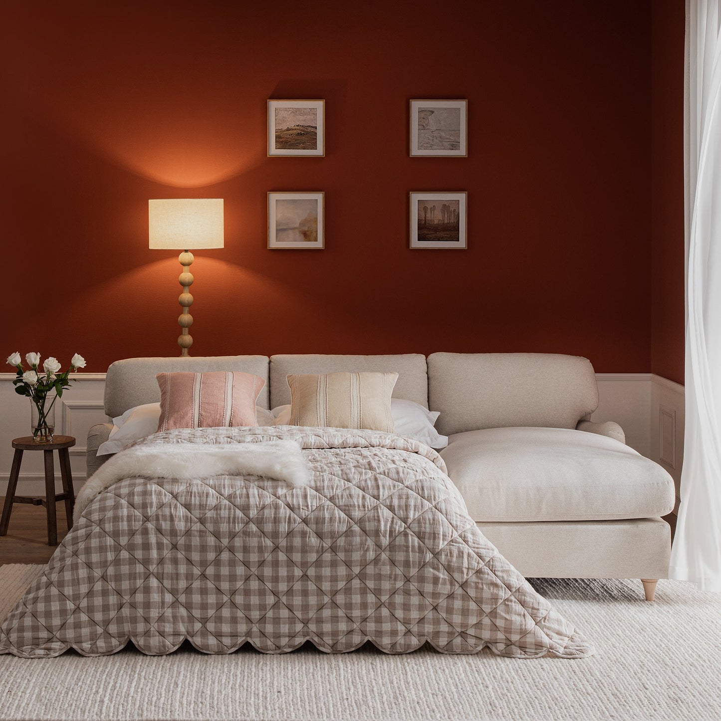 Daphnis Oatmeal Fabric Sofa Bed, Grande Chaise Right Hand Facing