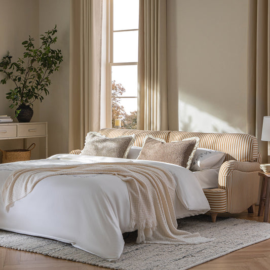 Daphnis Ochre Striped Linen Blend Sofa Bed, Large 3-Seater