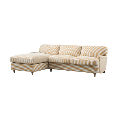 Daphnis Ochre Striped Linen Blend Sofa Bed, Grande Chaise Left Hand Facing
