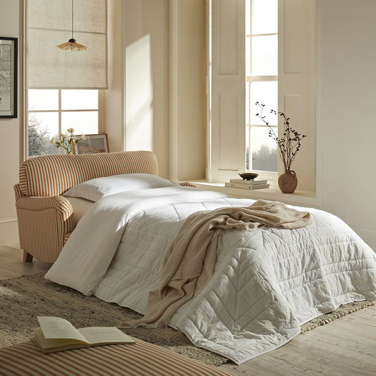 Daphnis Ochre Striped Linen Blend Fabric Sofa Bed, Loveseat