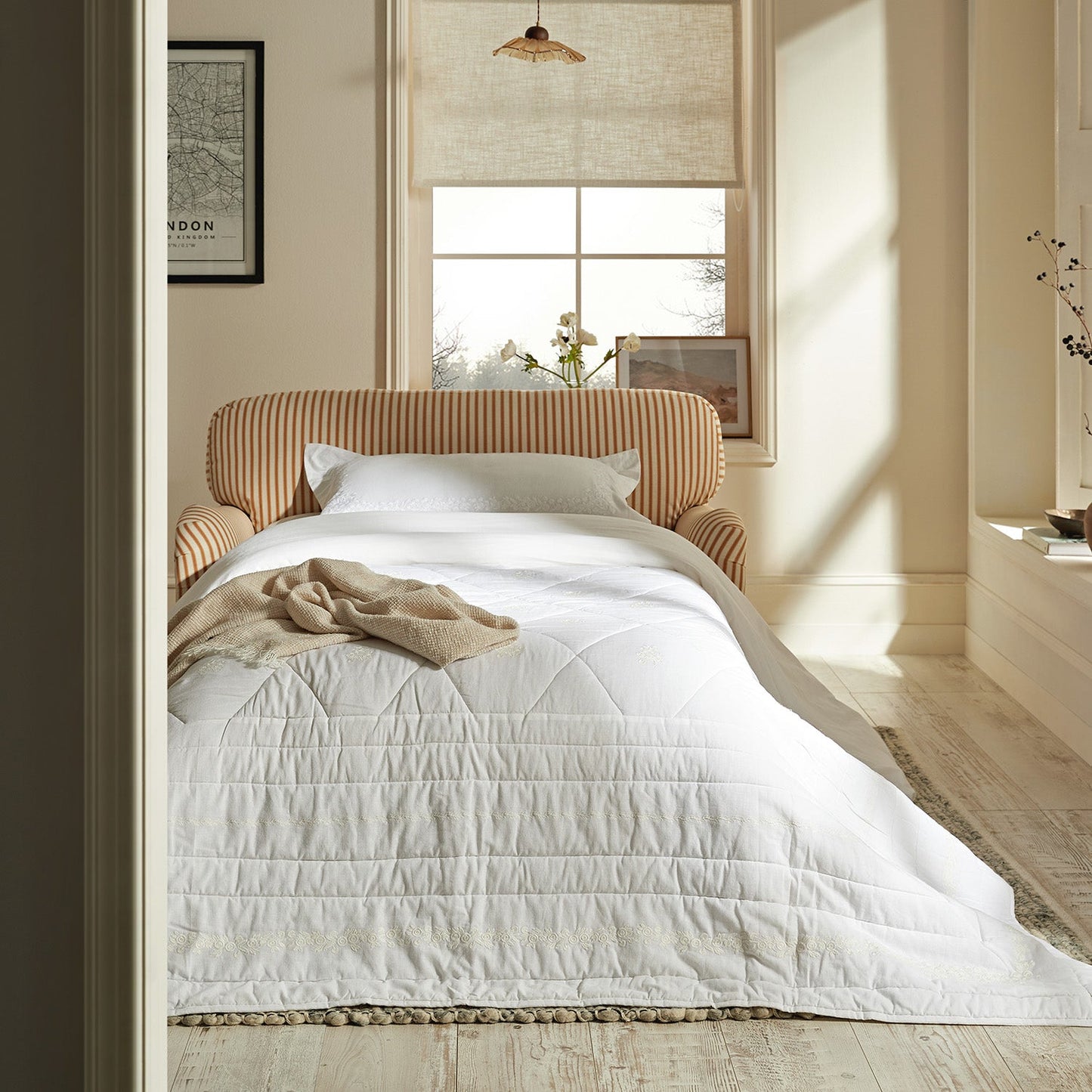 Daphnis Ochre Striped Linen Blend Fabric Sofa Bed, Loveseat