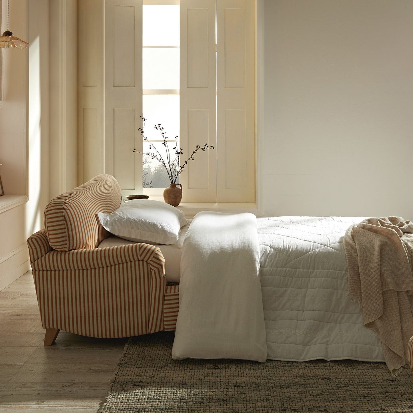 Daphnis Ochre Striped Linen Blend Fabric Sofa Bed, Loveseat