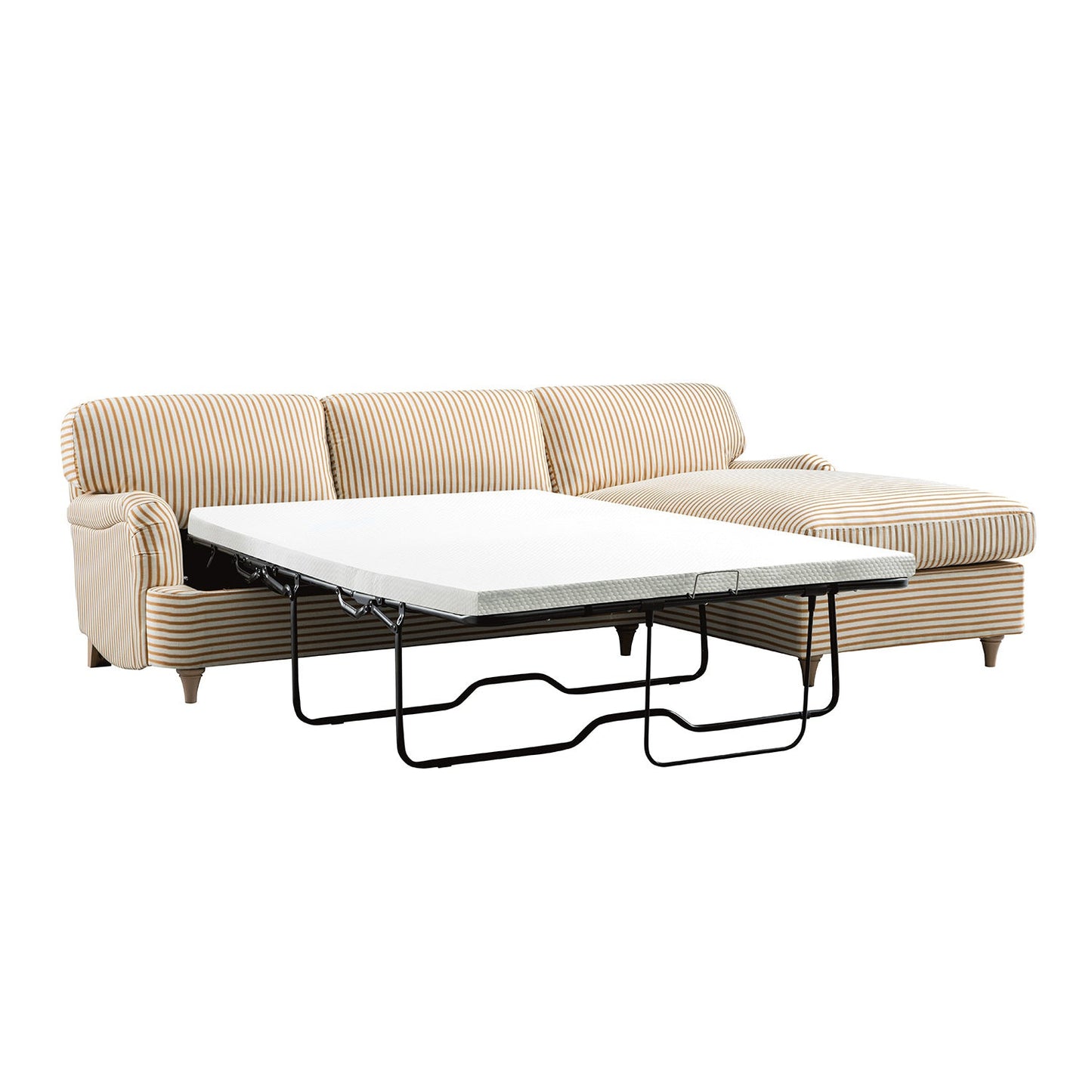 Daphnis Ochre Striped Linen Blend Sofa Bed, Grande Chaise Right Hand Facing