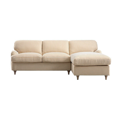 Daphnis Ochre Striped Linen Blend Sofa Bed, Grande Chaise Right Hand Facing