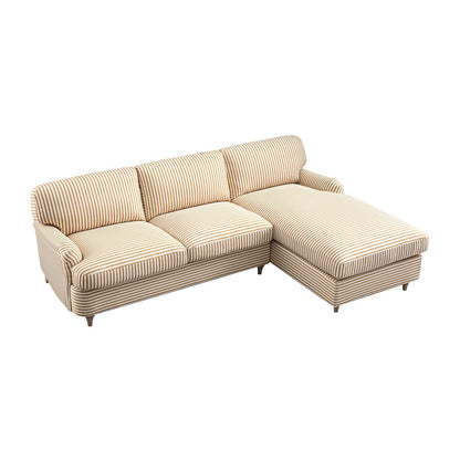 Daphnis Ochre Striped Linen Blend Sofa Bed, Grande Chaise Right Hand Facing