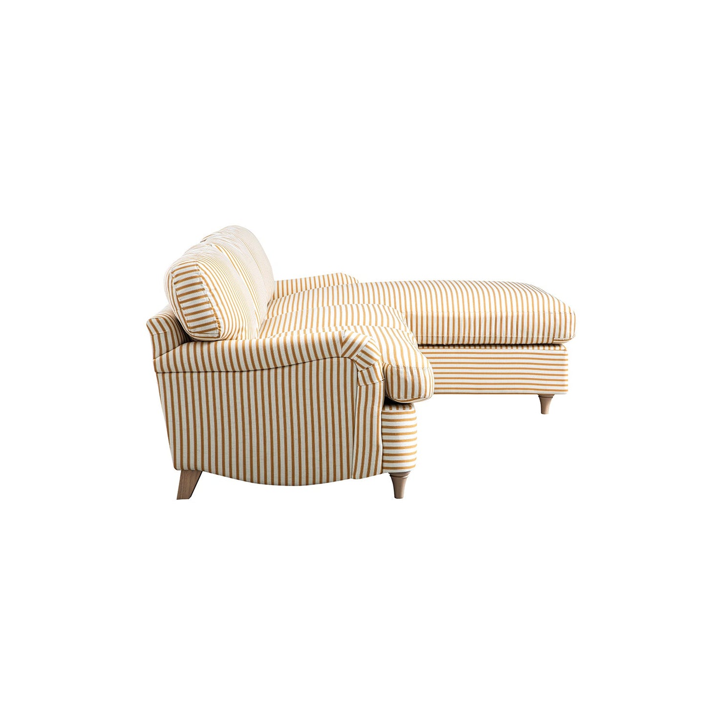 Daphnis Ochre Striped Linen Blend Sofa Bed, Grande Chaise Right Hand Facing