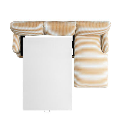 Daphnis Ochre Striped Linen Blend Sofa Bed, Grande Chaise Right Hand Facing