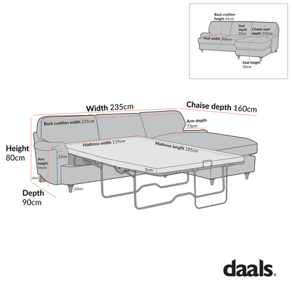 Daphnis Green Striped Linen Blend Sofa Bed, Grande Chaise Right Hand Facing