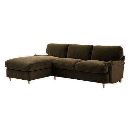 Daphnis Seaweed Velvet Sofa Bed, Grande Chaise Left Hand Facing