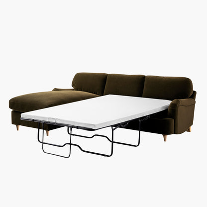 Daphnis Seaweed Velvet Sofa Bed, Grande Chaise Left Hand Facing