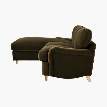 Daphnis Seaweed Velvet Sofa Bed, Grande Chaise Left Hand Facing