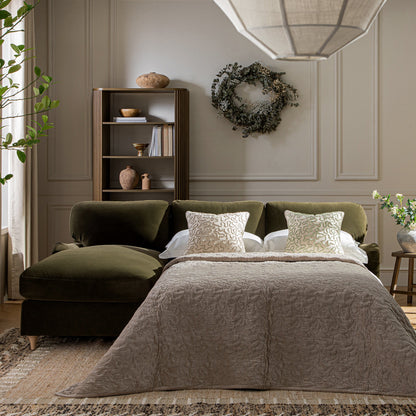 Daphnis Seaweed Velvet Sofa Bed, Grande Chaise Left Hand Facing