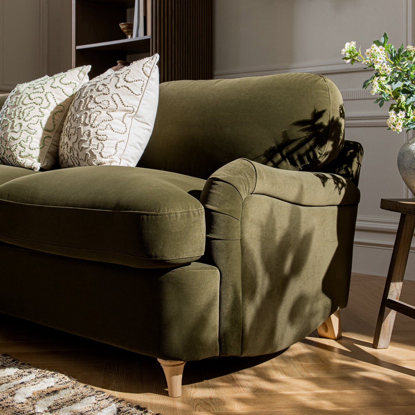 Daphnis Seaweed Velvet Sofa Bed, Grande Chaise Left Hand Facing