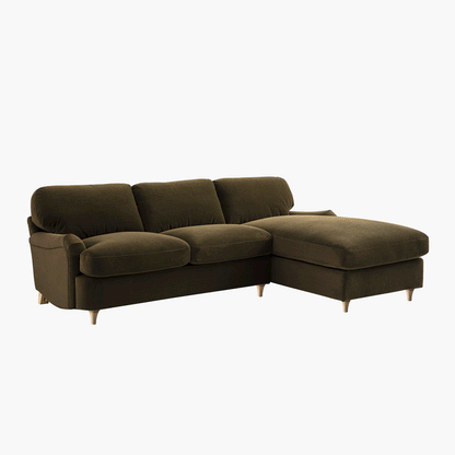 Daphnis Seaweed Velvet Sofa Bed, Grande Chaise Right Hand Facing