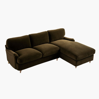 Daphnis Seaweed Velvet Sofa Bed, Grande Chaise Right Hand Facing