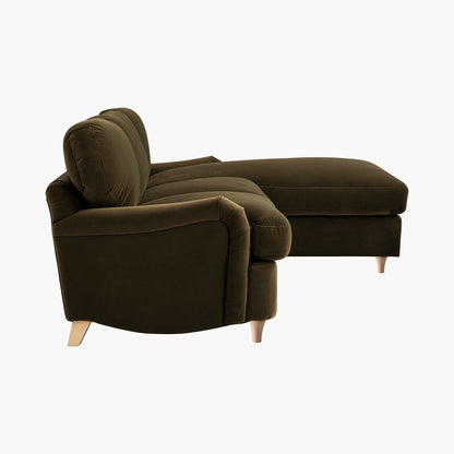Daphnis Seaweed Velvet Sofa Bed, Grande Chaise Right Hand Facing