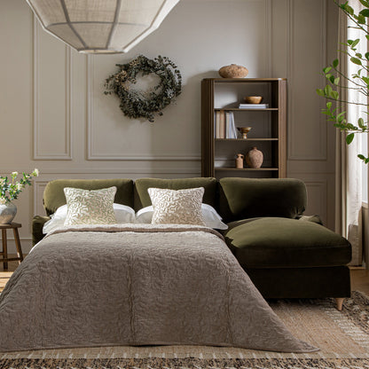 Daphnis Seaweed Velvet Sofa Bed, Grande Chaise Right Hand Facing