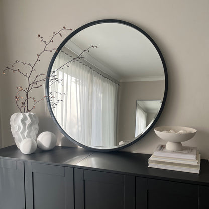 Higgins - Black Metal Modern Round Wall Mirror 80cm x 80cm