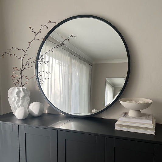 Higgins - Black Metal Modern Round Wall Mirror 80cm x 80cm