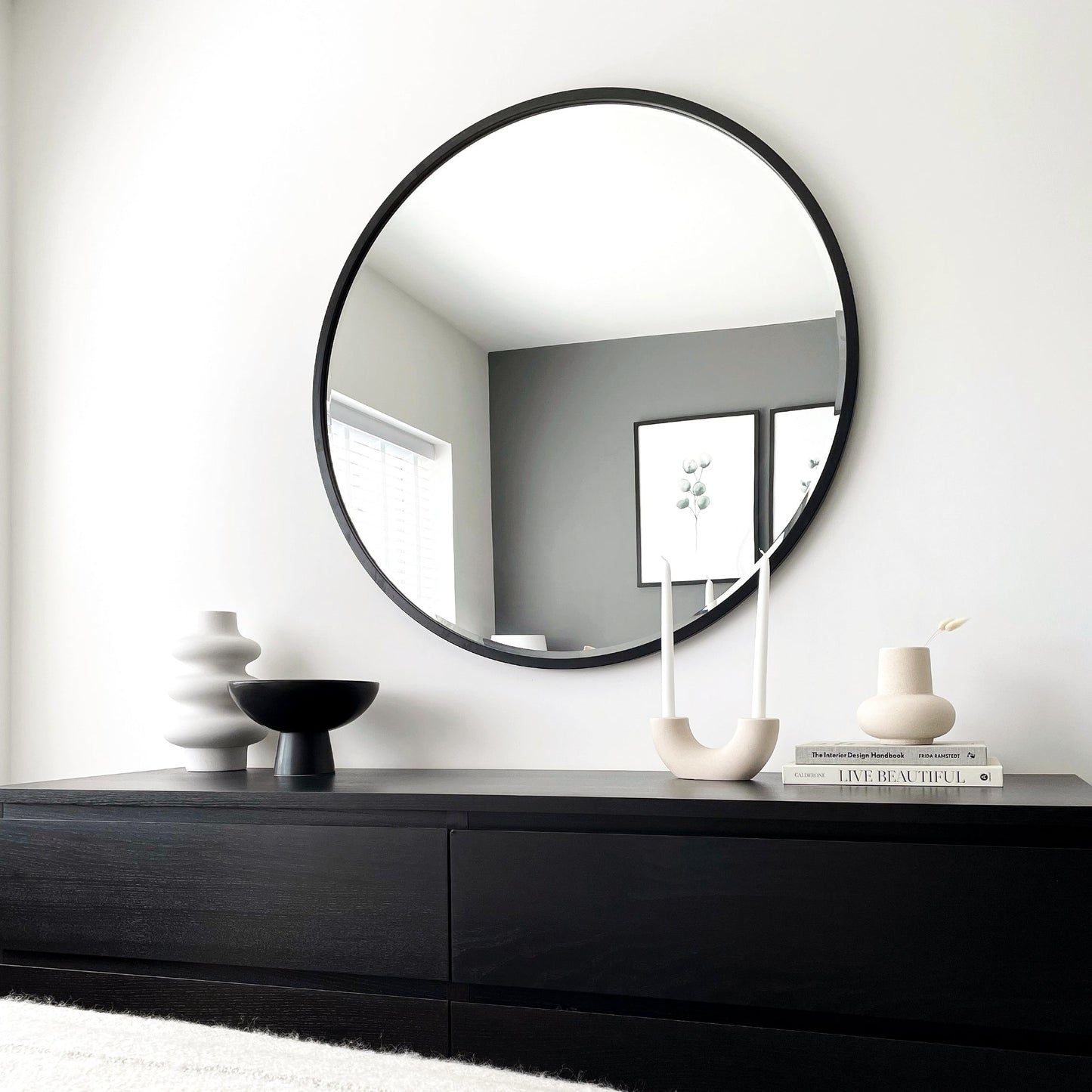 Higgins - Black Metal Modern Round Wall Mirror 100cm x 100cm