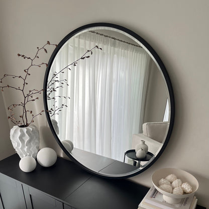 Higgins - Black Metal Modern Round Wall Mirror 100cm x 100cm