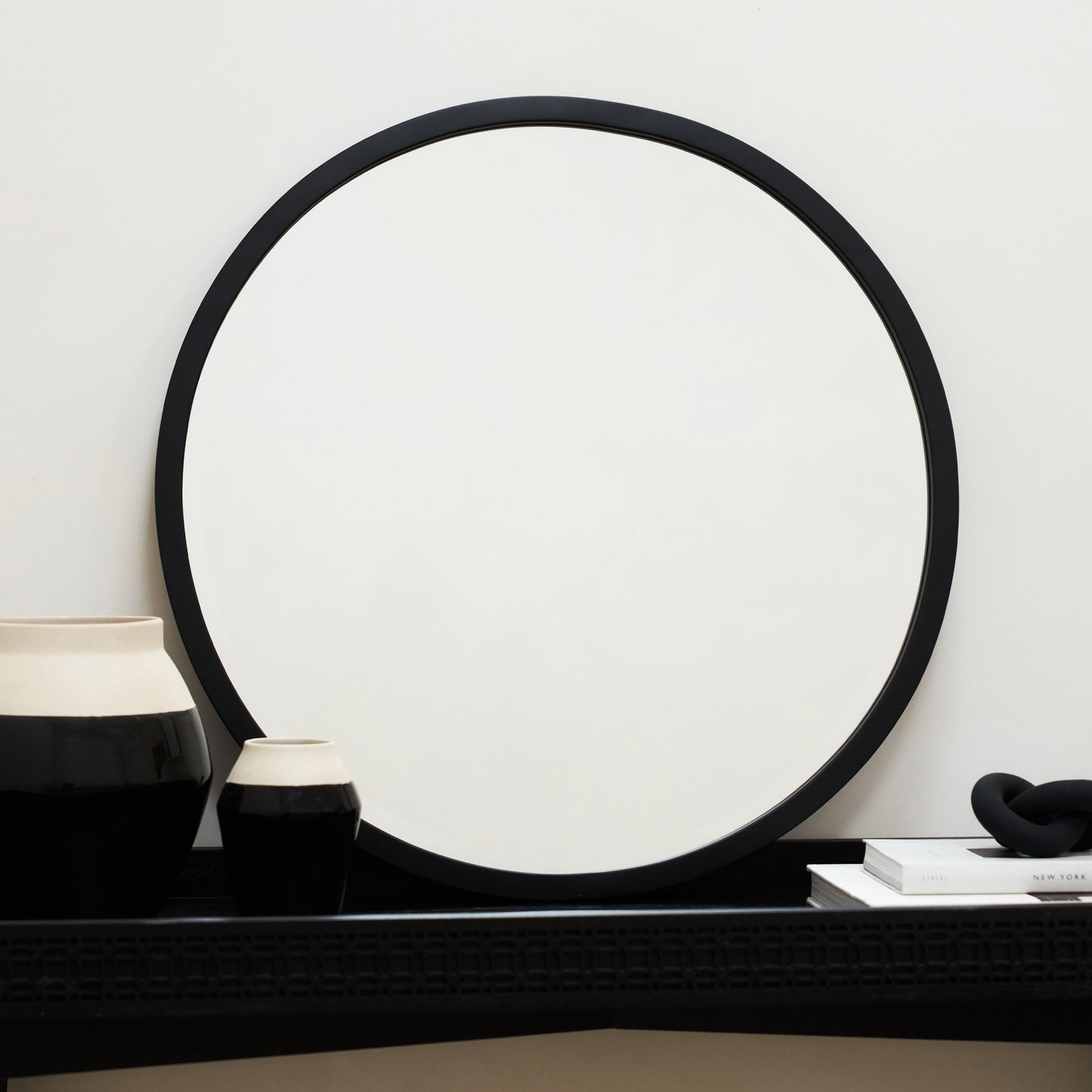Higgins - Black Metal Modern Round Wall Mirror 40cm x 40cm