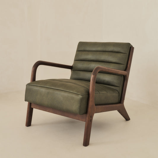 Hudson - Leather Accent Chair Olive & Dark Wood
