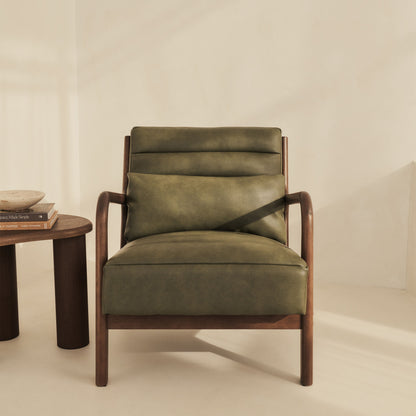 Hudson - Leather Accent Chair Olive & Dark Wood