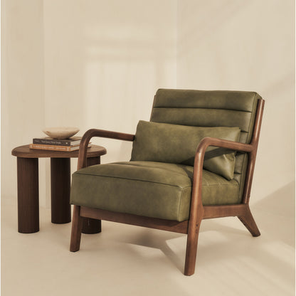 Hudson - Leather Accent Chair Olive & Dark Wood