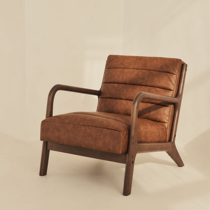 Hudson - Leather Accent Chair Windsor Tan Brown & Dark Wood