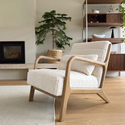 Hudson - Boucle Accent Chair Ivory & Warm Wood