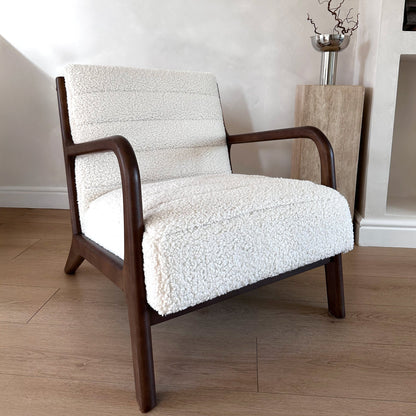 Hudson - Boucle Accent Chair Ivory & Dark Wood