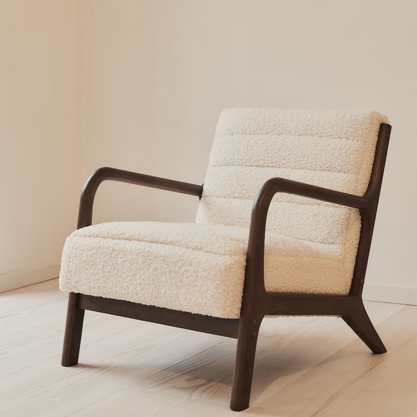 Hudson - Boucle Accent Chair Ivory & Dark Wood