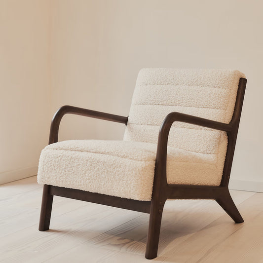 Hudson - Boucle Accent Chair Ivory & Dark Wood