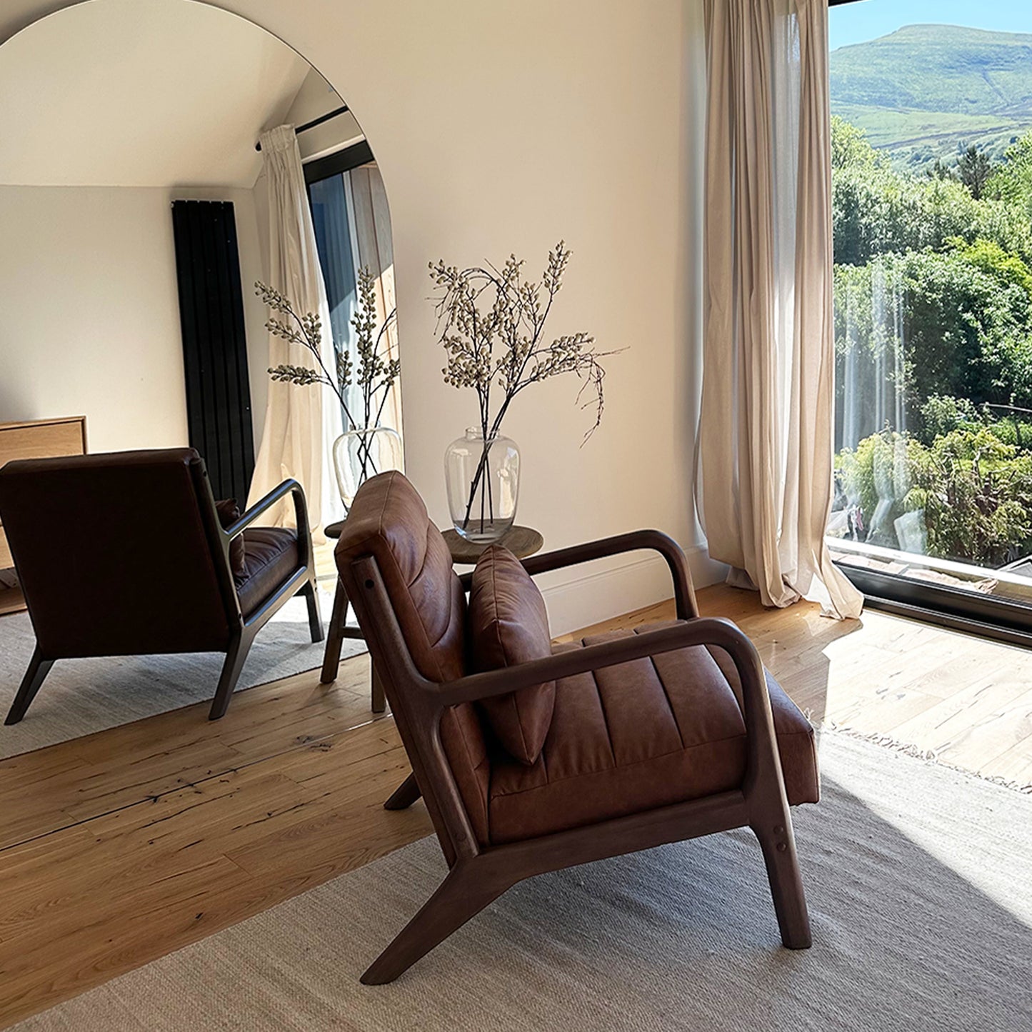 Hudson - Leather Accent Chair Windsor Tan Brown & Dark Wood