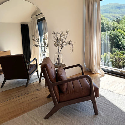 Hudson - Leather Accent Chair Windsor Tan Brown & Dark Wood