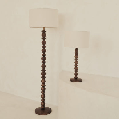 Ivy - Dark Wood Drum Shade Floor Lamp