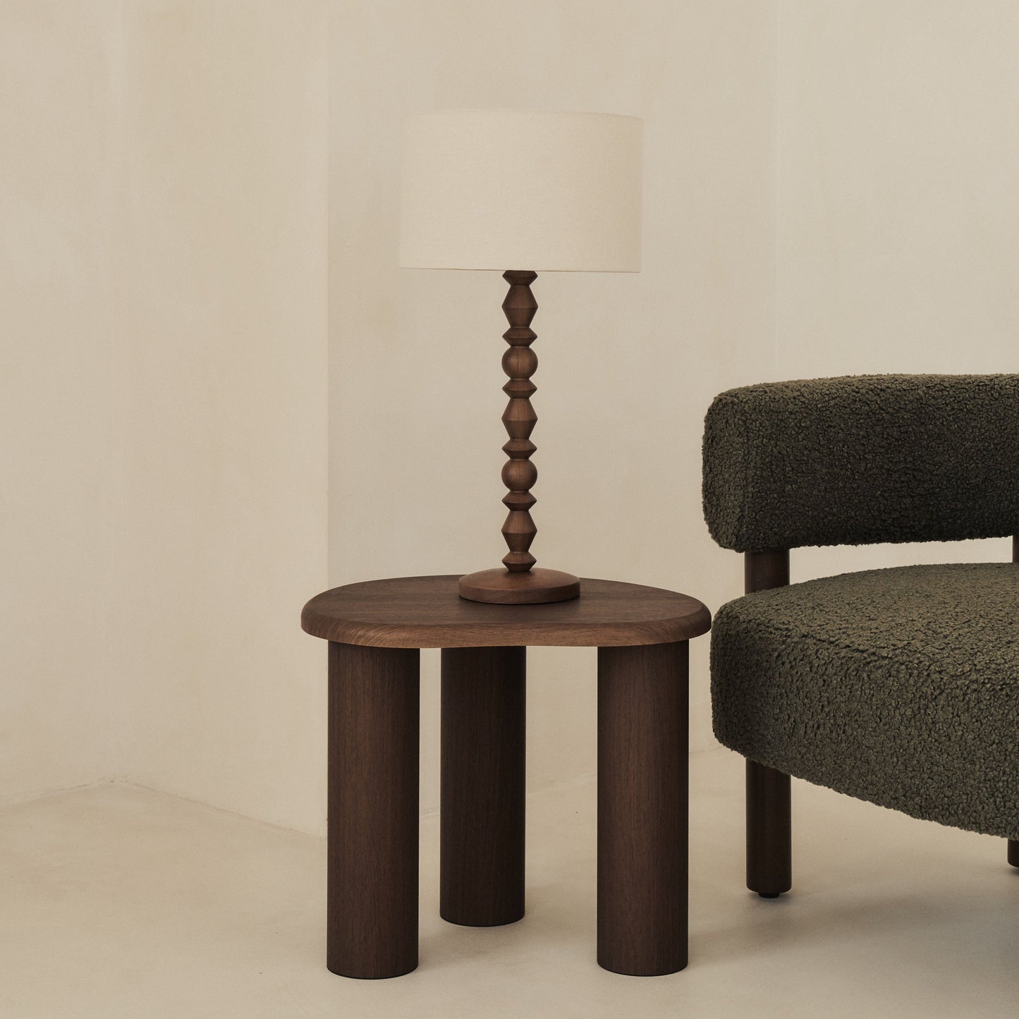 Ivy - Dark Wood Drum Shade Table Lamp
