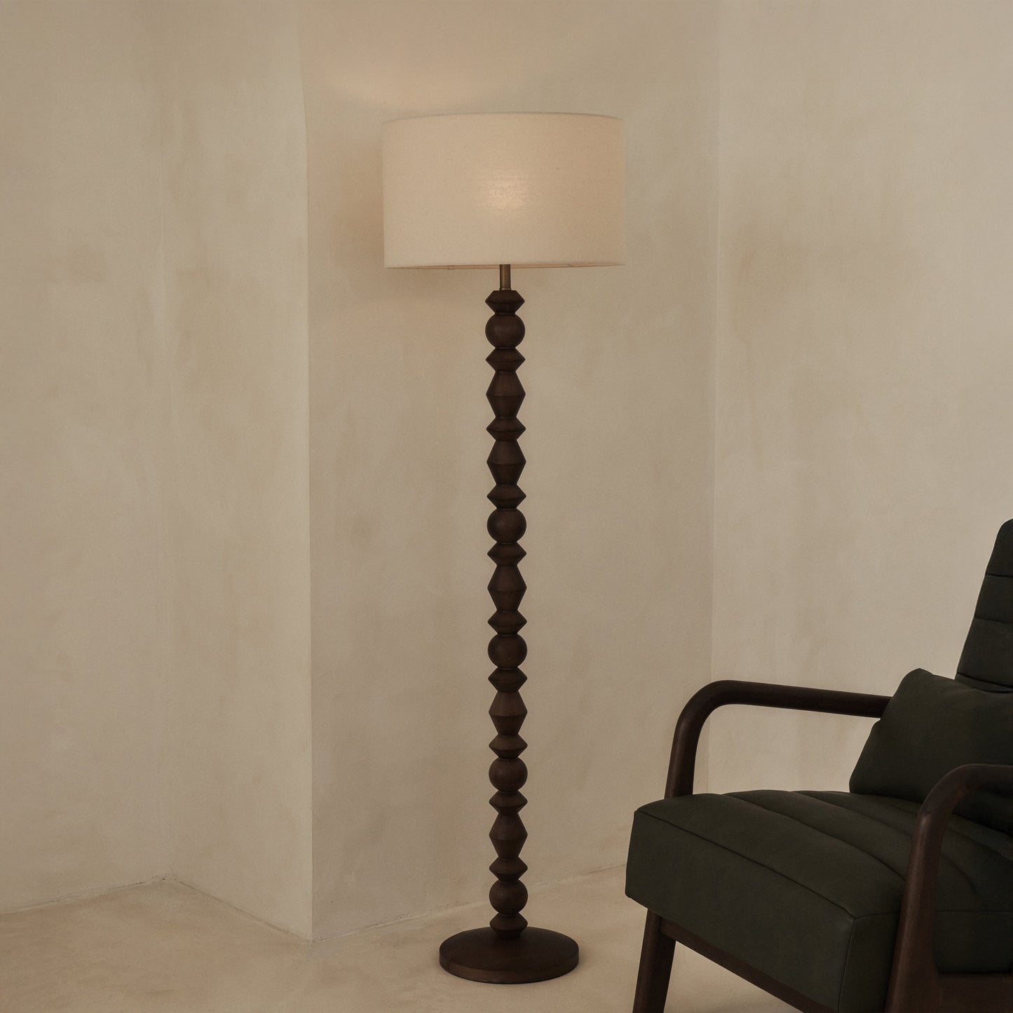 Ivy - Dark Wood Drum Shade Floor Lamp